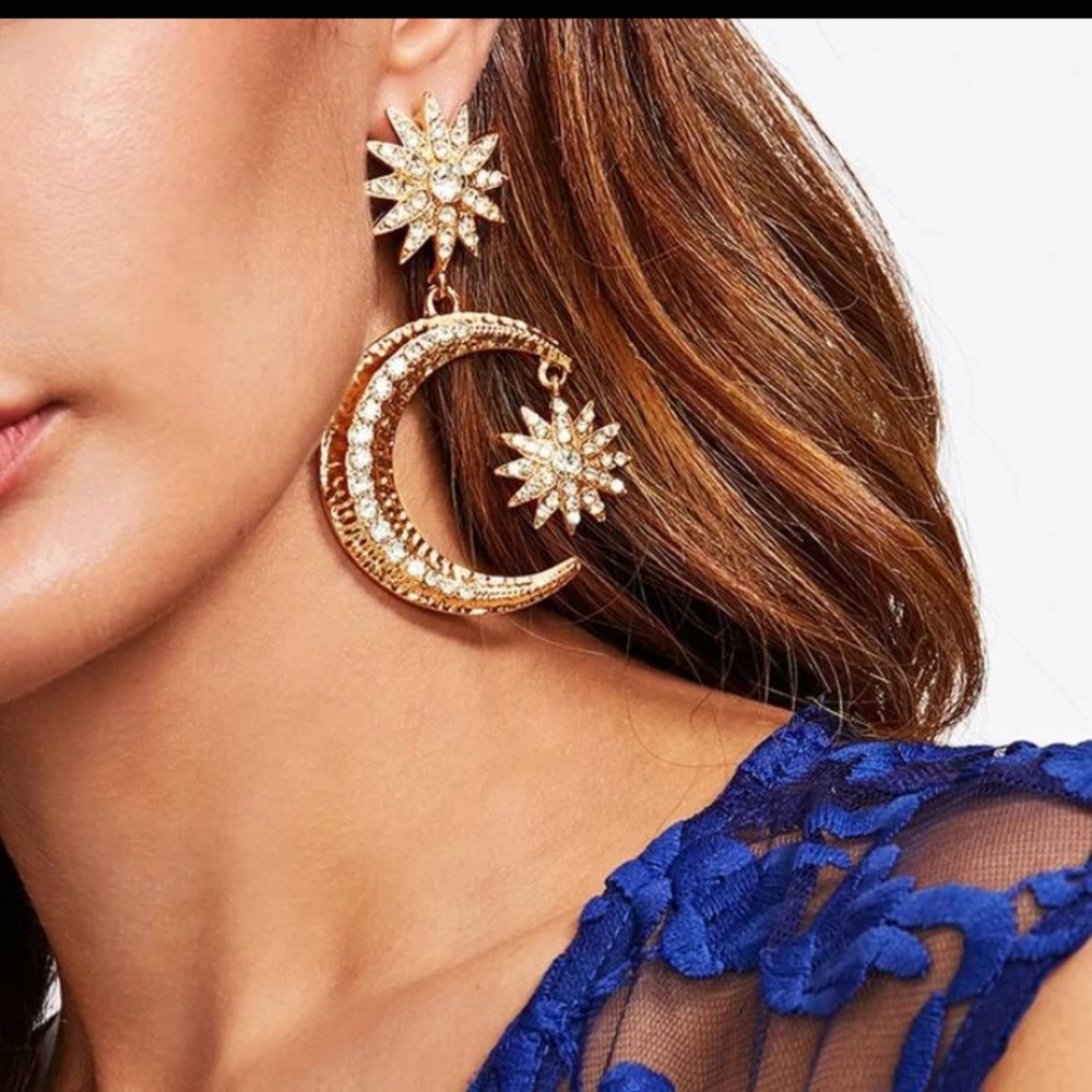 New Sun and Moon Rhinestone Earrings